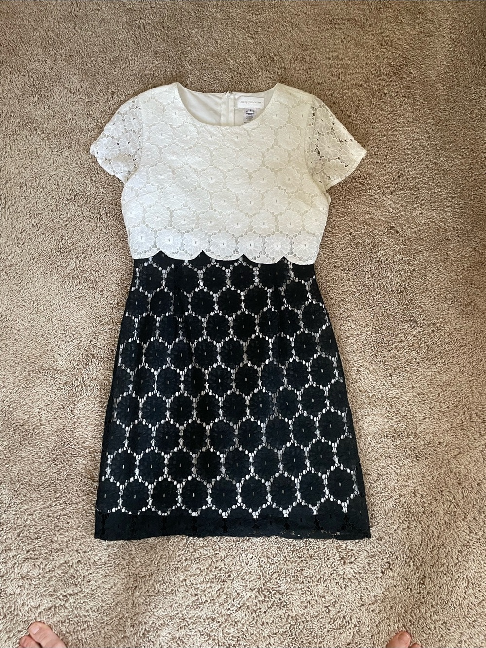 Corey Lynn Calter Two-Tone Lace Mini Dress in White & Black